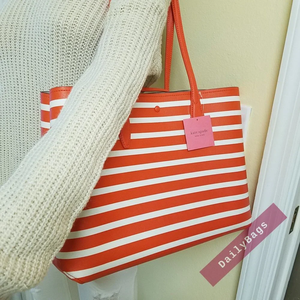 NWT KATE SPADE TAMARILLO MULTI ORANGE ALL DAY SAILING STRIPE MULTI LARGE BAG - Picture 8 of 9